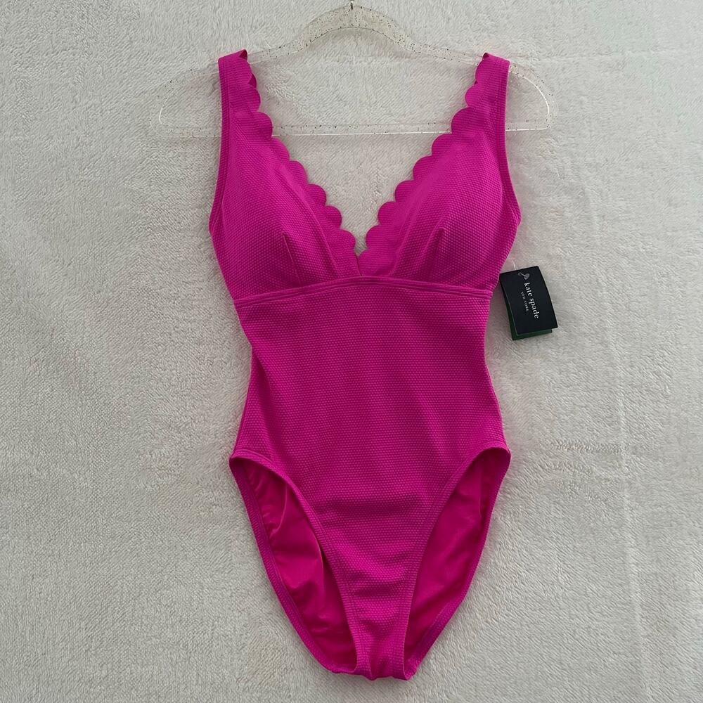 Kate Spade Scalloped One-Piece Swimsuit Sleeveless Textured Hot Pink Small NEW